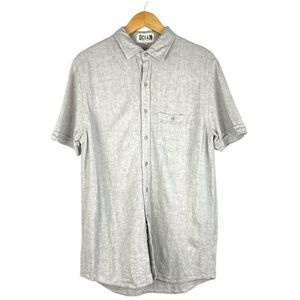 Ocean Bikini Village Men's Beige Linen Blend Button Up Short Sleeve Shirt US M